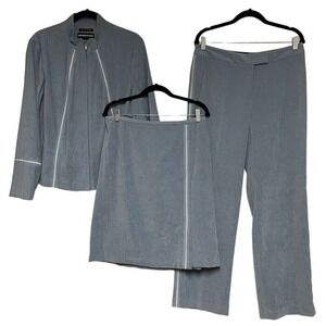 Norton McNaughton Skirt Faux Suede Suit Set Stretch Light Blue Jacket Pants READ